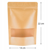 Doypack Torebka Papierowa 14x22cm 500ml Kraft Małe Okno Zestaw 50szt.